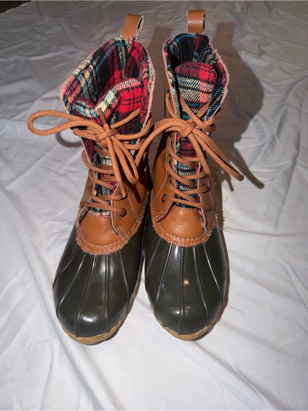 Vintage Sporto Dede Plaid Leather Duck Boots